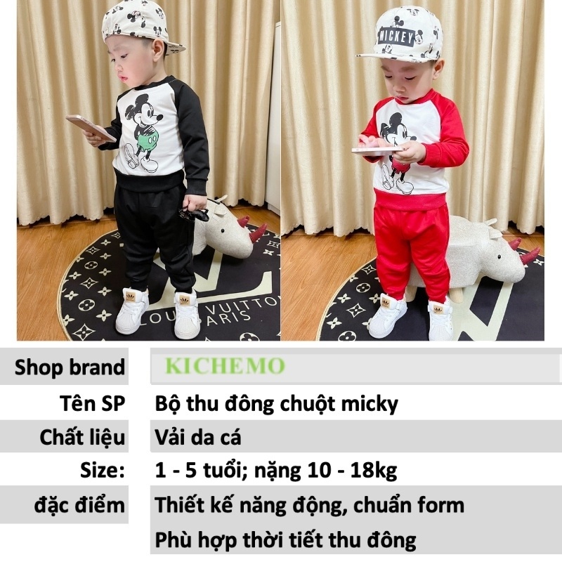 Bộ nỉ da cá cho bé set quần áo nỉ chuột micky cao cấp cho bé