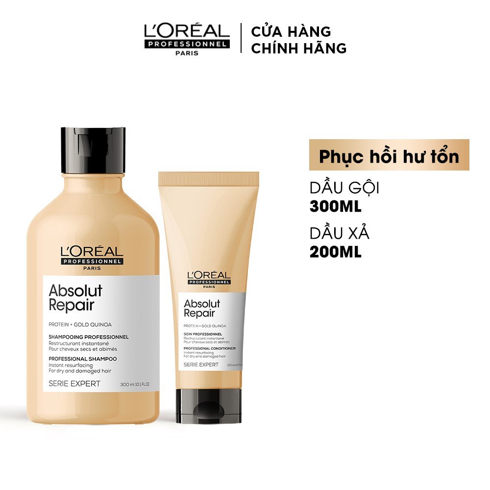 Dầu gội + Dầu xả giúp nuôi dưỡng tóc hư tổn, khô sơ L'oreal Professionnel Repair Gold 300ml I 200ml