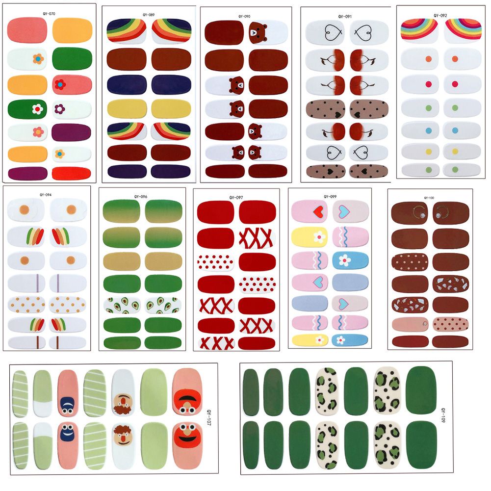 [Hàng mới về] Nhãn Dán Trang Trí Móng Tay Nghệ Thuật Dễ Thương Họa Tiết Cầu Vồng / Dâu Tây / Hoa 3D DIY
