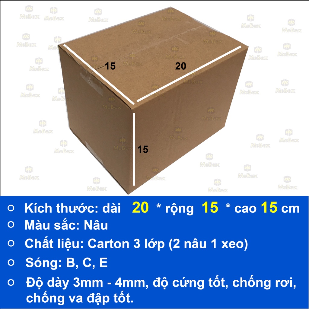 hộp carton gói hàng 20x15x15 bộ 100