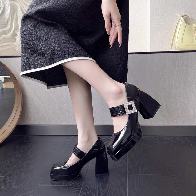 _ Giày cao gót nữ đế trụ 2 màu khoá dán siêu xinh