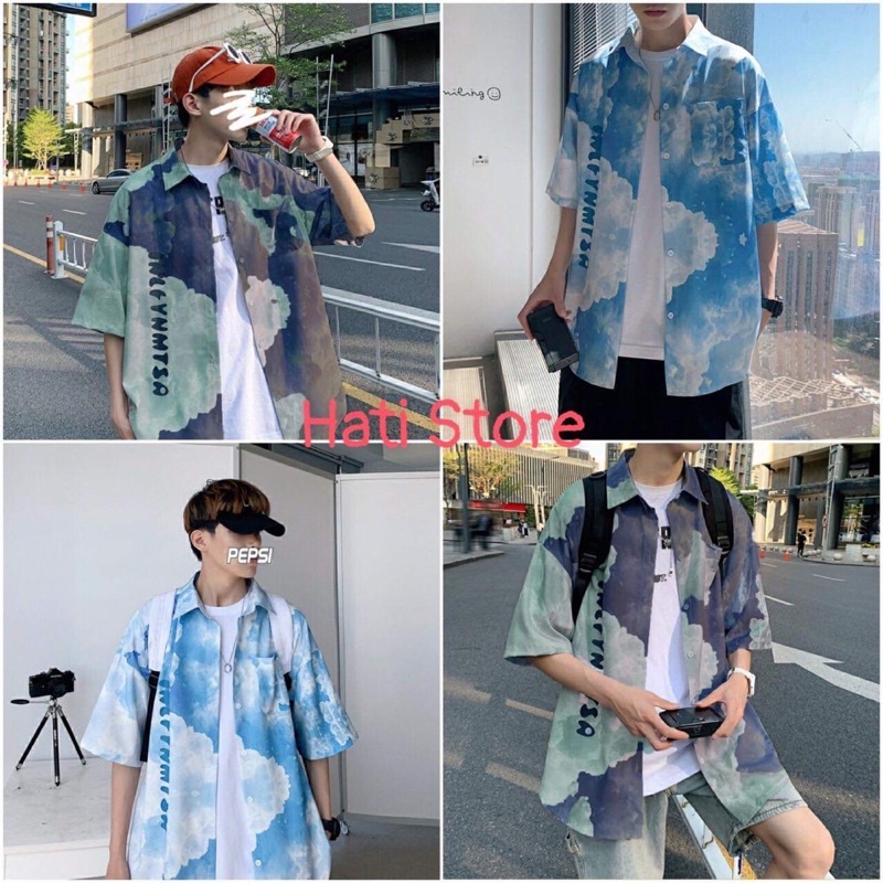 Áo sơ mi unisex tay lỡ loang mây 2 màu oversize