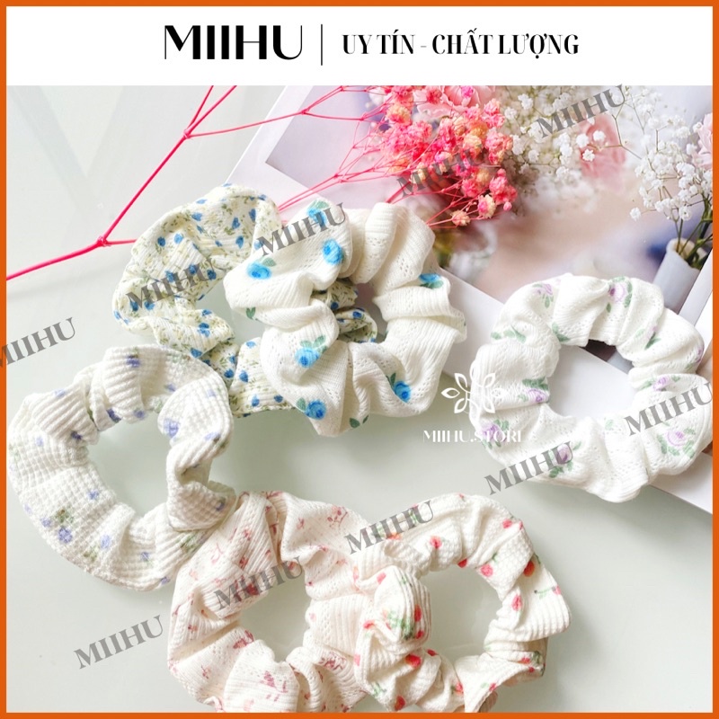 Scrunchies cột tóc hoa nhí vải len dệt Miihu