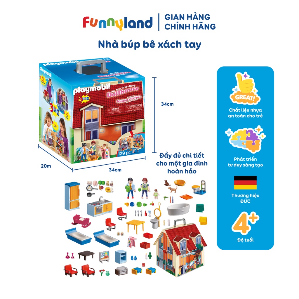 [Mã LT150 giảm 150k đơn 699k] Đồ chơi nhập vai Playmobil NHÀ BÚP BÊ XÁCH TAY