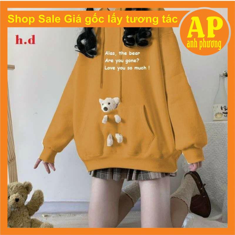 Áo hoodie gấu alass💝Chất liệu nỉ bông💝form thụng nam nữ kiểu dáng unisex💝có túi bụng và dây rút mũ | BigBuy360 - bigbuy360.vn
