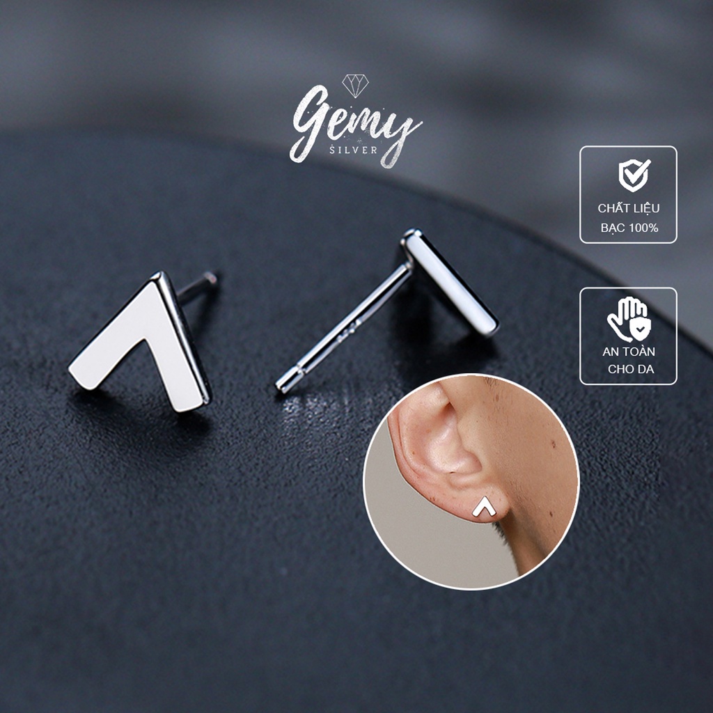 Khuyên tai nam bạc ta thiết kế chữ V đơn giản, cá tính, unisex Victory (1 chiếc) | GEMY SILVER KN26