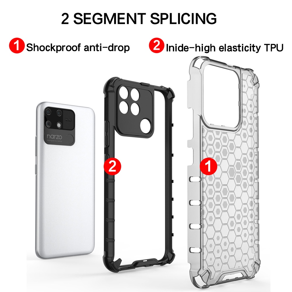 Ốp Điện Thoại Nhựa Cứng Trong Suốt Chống Sốc Họa Tiết Tổ Ong Cho Realme Narzo 50 50A 50i 30 20 Pro Prime