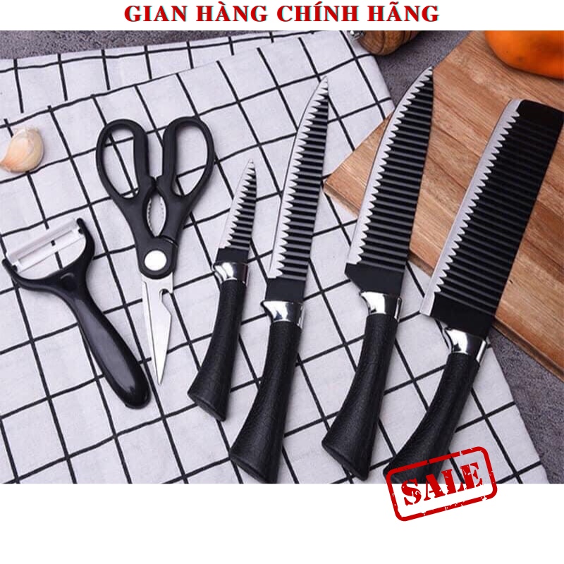 Bộ Dao Nhật Bản ASAKH 6 Món Lưỡi Sóng dùng Làm Bếp Cao Cấp - Bộ Dao Nhật ASAKH Cao Cấp, Liệu Hợp Kim Chống Gỉ