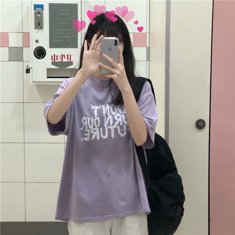 Áo Thun Tay Ngắn Dáng Rộng In Hình Thời Trang Hàn Quốc Cho Nữ