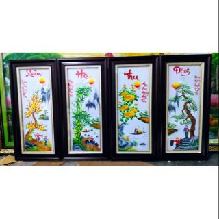 Tranh tứ quý thêu sẵn