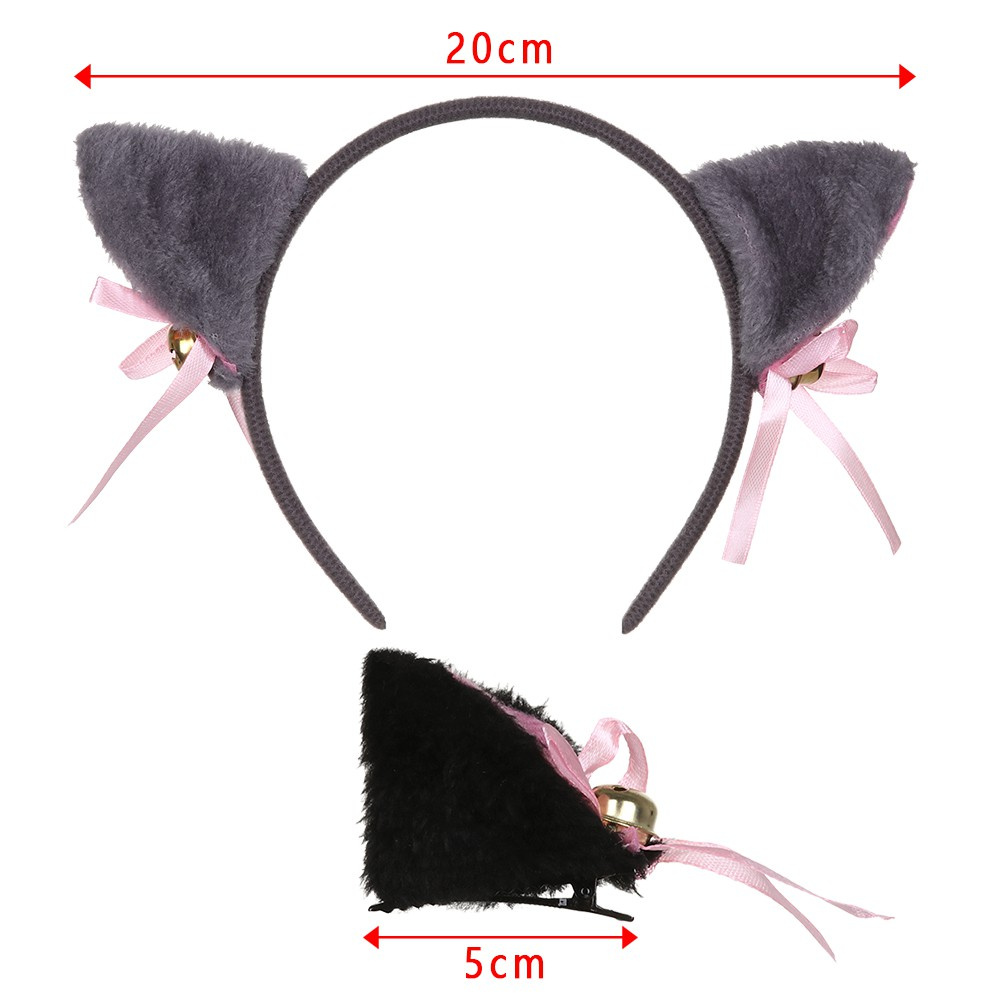 Băng đô cài tóc/ Bộ 2 kẹp tóc thiết kế tai mèo vải lông hoạt hình đáng yêu quyến rũ dành cho nữ