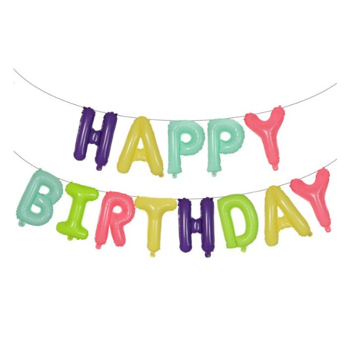 Bong Bóng chữ Happy birthday trang trí sinh nhật cao 40 cm, bộ 13 chữ Phụ kiện trang trí sinh nhật trang trí thôi nôi