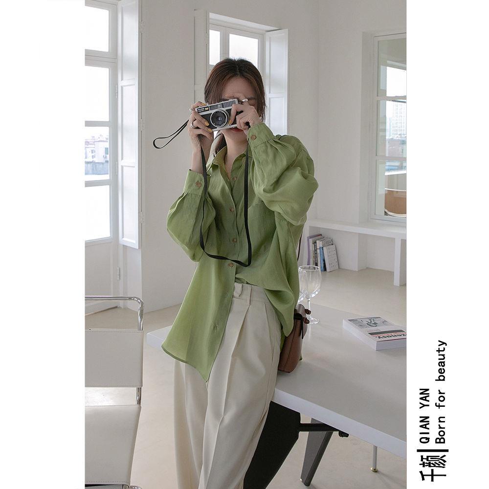 Áo Sơ Mi Tay Dài Dáng Rộng Thiết Kế Mới Mùa Xuân Thu Phong Cách Hàn Quốc Cho Nữ 2021