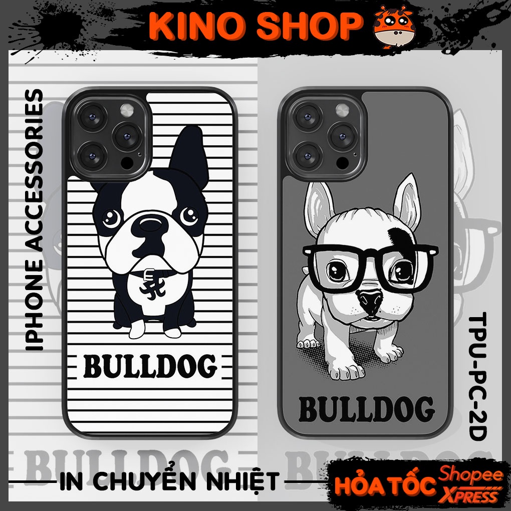 Ốp lưng iPhone KINOSHOP Bulldog viền dẻo đen silicon TPU chống ố vàng , chống va đập [ KN70 ]