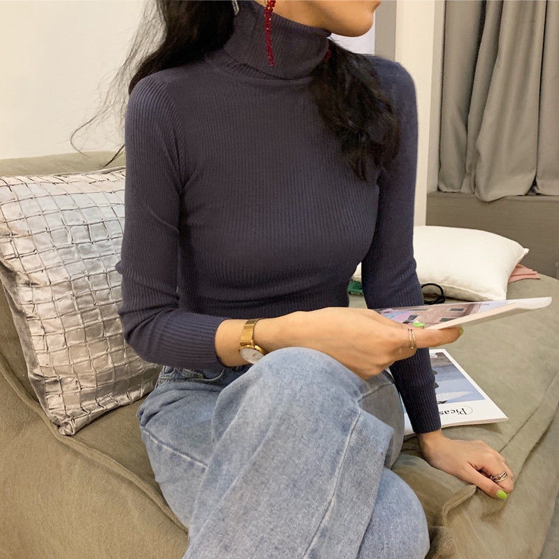 Áo Sweater Cổ Lọ Tay Dài Dáng Ôm Thời Trang Thu Đông Dành Cho Nữ