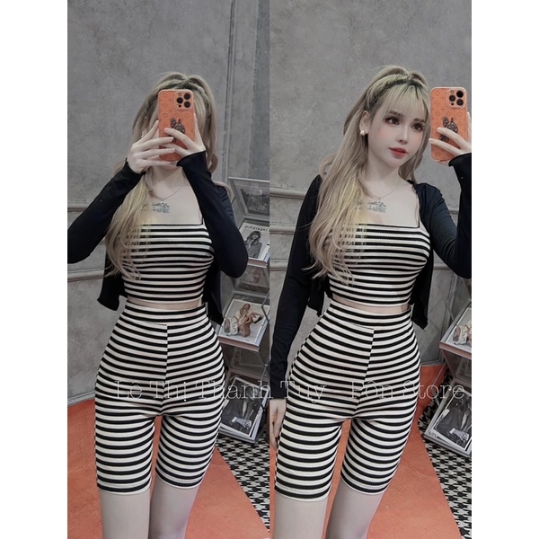 Set Ba Món Áo dây và Quần lửng kèm áo khoác ngoài