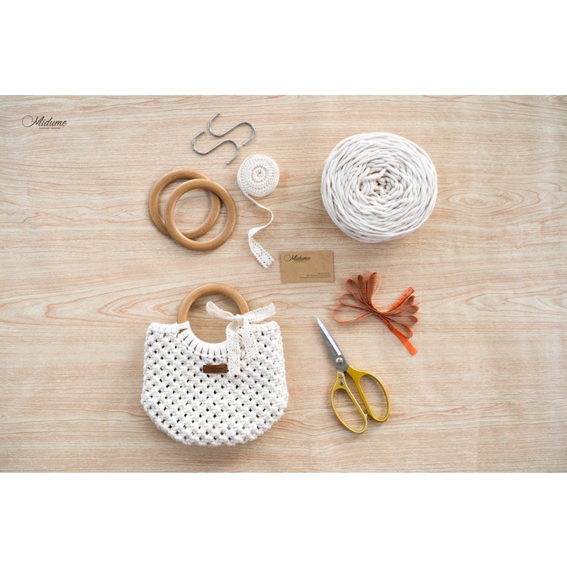 Set nguyên liệu làm túi qoai gỗ kèm video hướng dẫn, túi xách Macrame đáy tròn vuông tù
