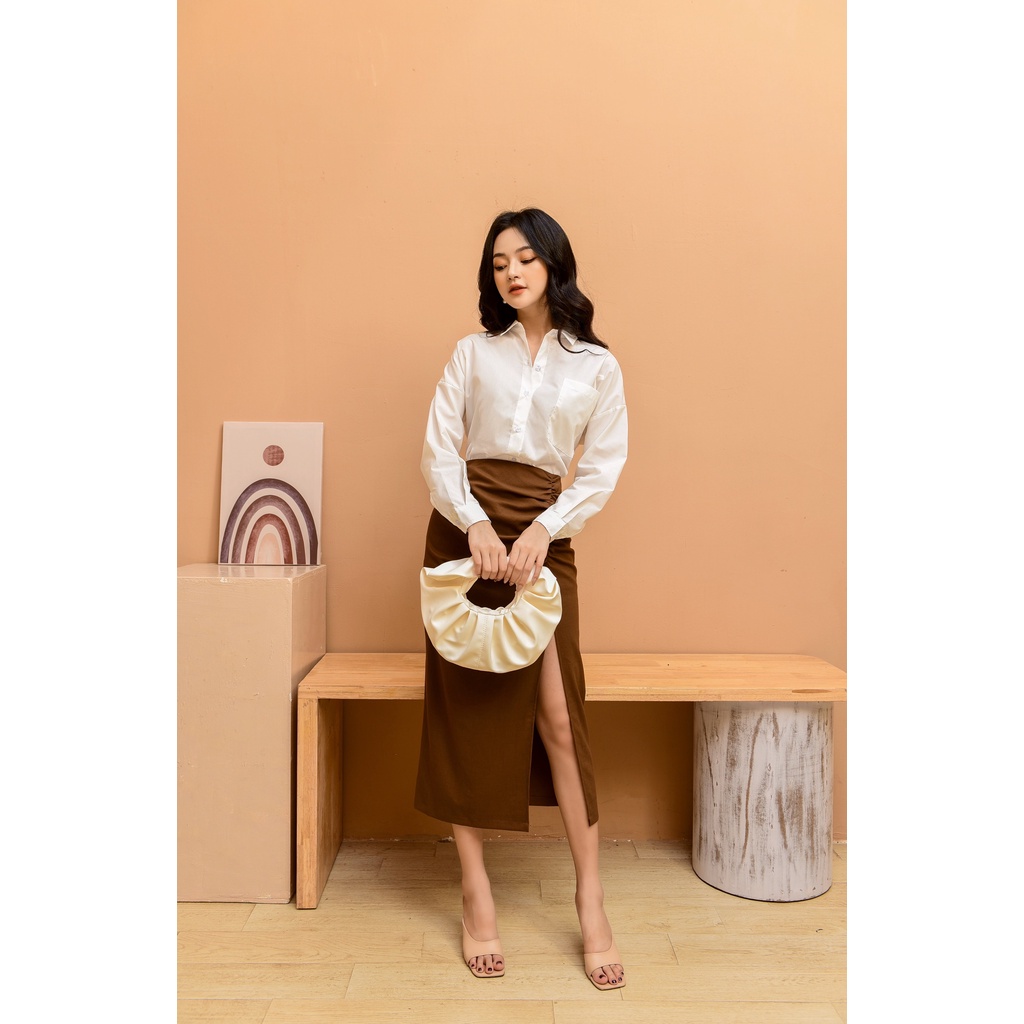 Ceci Cela - Váy nhíu crease xẻ tà