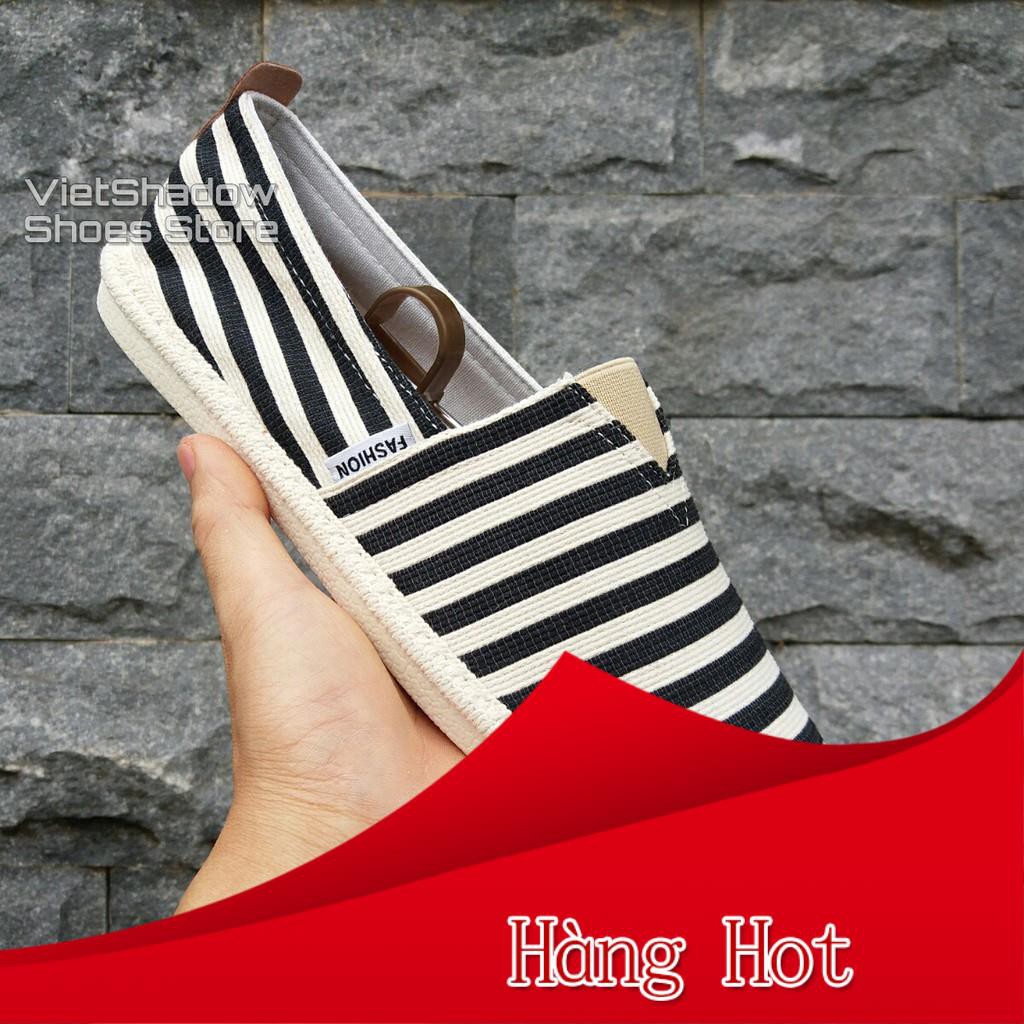 Slip on nam - Giày lười vải nam cao cấp - Vải thô sọc đen - Mã SP 2906 (có size 44)
