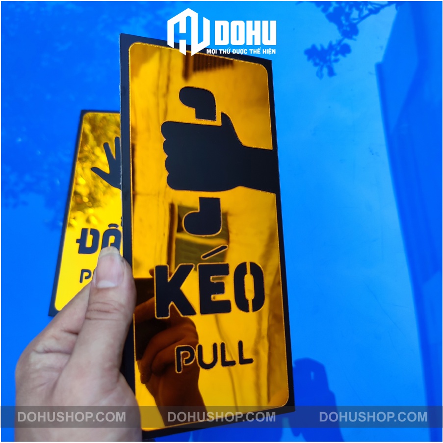 Bảng decor kéo đẩy  Gương Vàng dán cửa  - DH116
