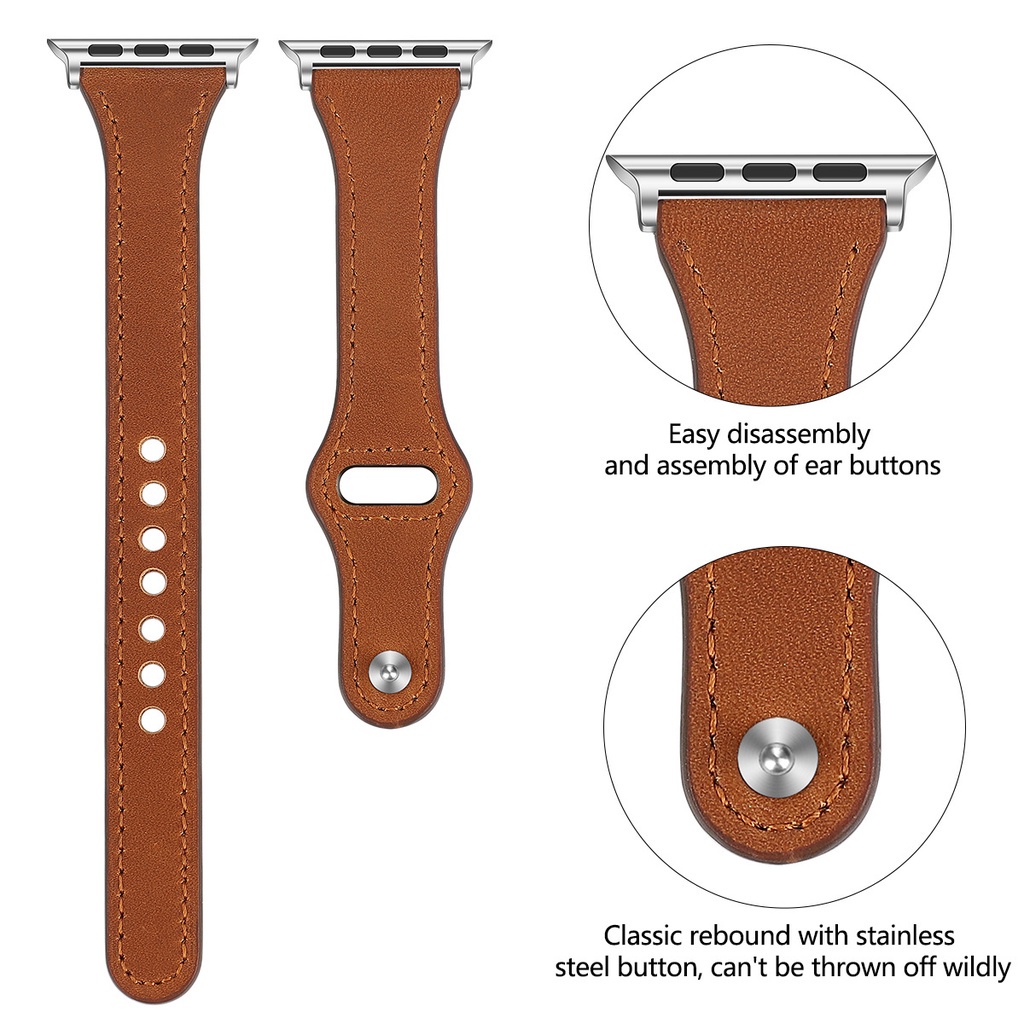 Dây Đeo Bằng Da Mỏng Dành Cho Đồng Hồ Apple Watch Band 7 6 SE 5 4 3 Correa Iwatch Series 44mm 42Mm 40Mm 38Mm