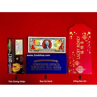 2 USD Hình Gà mạ vàng lì xì 2017