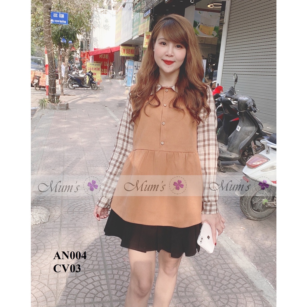 ÁO BẦU - áo nhung da bò pha kẻ nâu