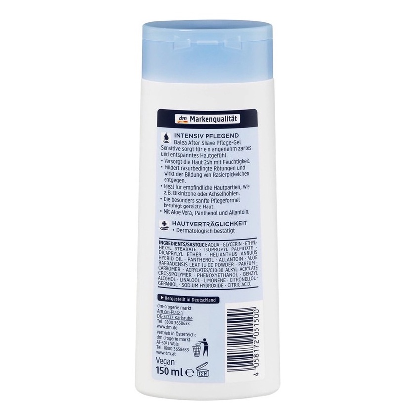 Kem dưỡng da sau cạo wax tẩy lông Balea Đức làm dịu, se khít lỗ chân lông, lông mọc chậm 150ml - Da nhạy cảm