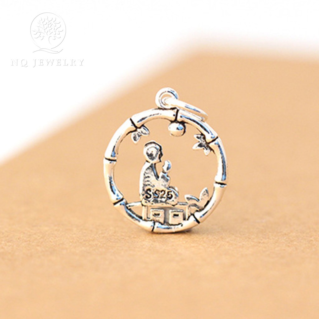 Charm bạc dây chuyền nhà sư treo ngồi rừng trúc treo - NQ Jewelry
