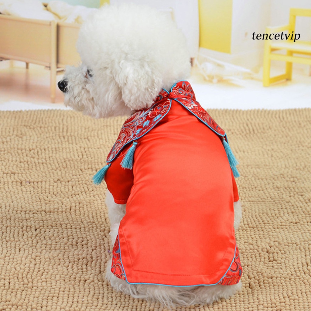 Đầm sườn xám vải cotton phối tua rua phong cách Trung Hoa thời trang xuân hè cho thú cưng