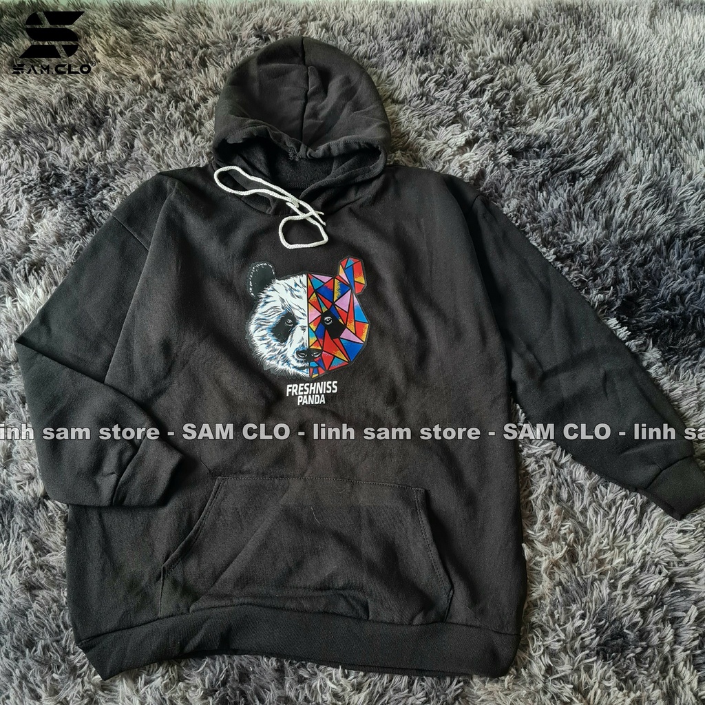 Áo khoác nỉ nữ SAM CLO hoodie chui có mũ NỈ 1 LỚP tay dài thu đông freesize dáng unisex in hình đầu gấu chữ PANDA