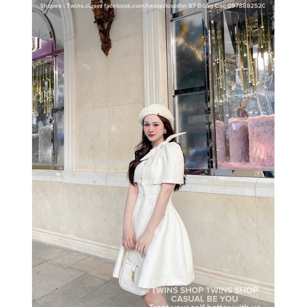 Váy dạ tweed tiểu thư vintage sang chảnh chất dạ tex cao cấp (𝐺𝑢𝑐ℎ𝑦 𝑣𝑖𝑛𝑡𝑎𝑔𝑒 𝑤ℎ𝑖𝑡𝑒 𝑑𝑟𝑒𝑠𝑠 )