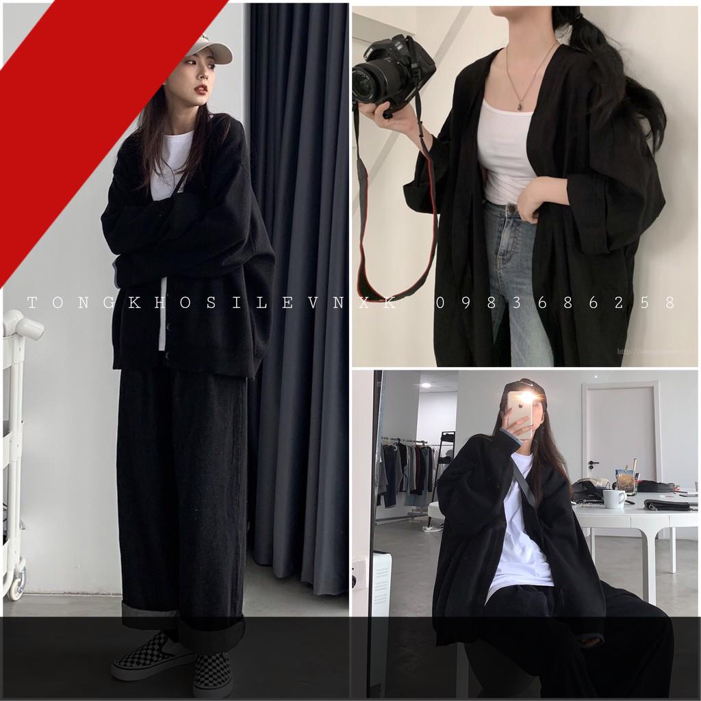 ÁO KHOÁC LEN CADIGAN ĐEN PHA NỈ - ÁO CARDIGAN LEN NỮ BASIC KOREA MÀU ĐEN NAM NỮ UNISEX
