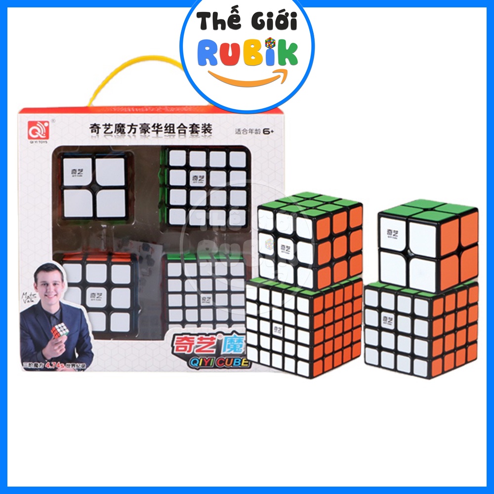 Set 4 Rubik QiYi 2345 Sticker Làm Hộp Quà Gift Box Cao Cấp. Combo 4 Rubic 2x2 3x3 4x4 5x5 Giá Rẻ | Thế Giới Rubik