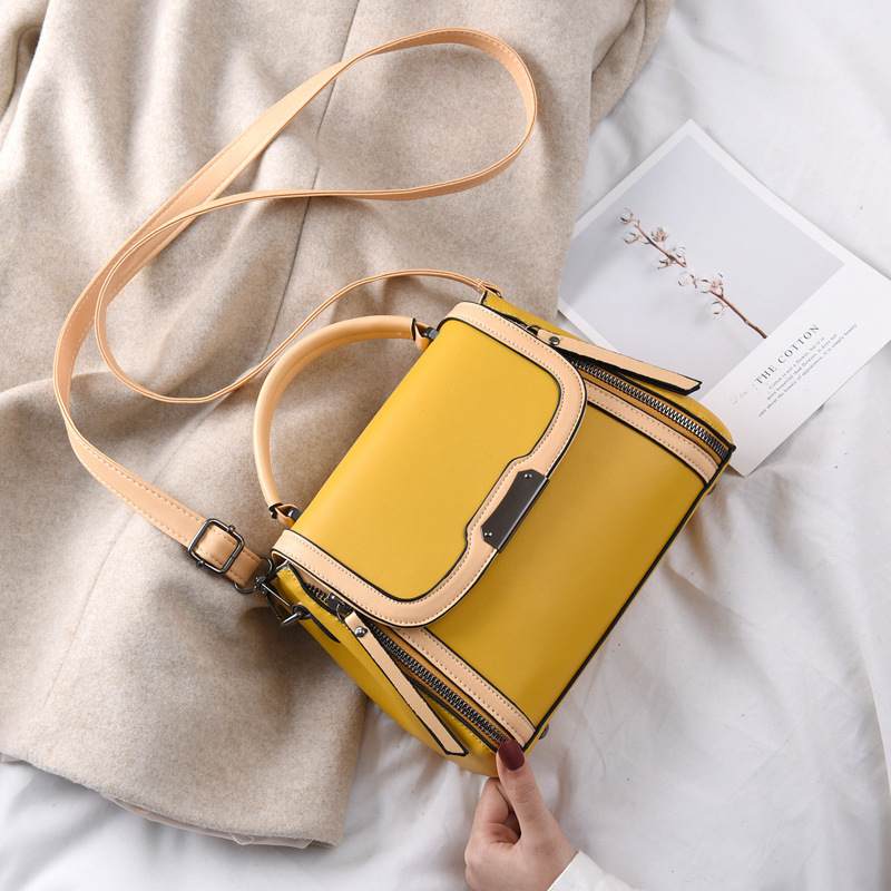 Túi Đeo Vai / Xách Tay Bằng Da PU Chống Mòn Trang Trí Đinh Tán Màu Tương Phản Có Khóa Kéo Thời Trang Cho Nữ