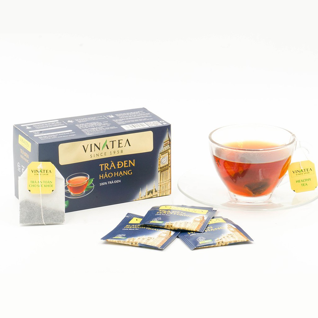Trà vinatea trà đen hảo hạng túi lọc hộp 50gram 25 túi chống lão hóa, thư giãn