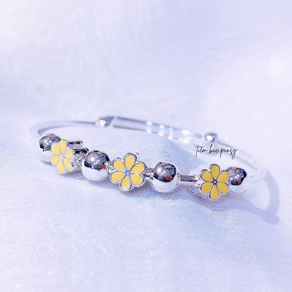 Vòng tay bạc hình bông hoa dễ thương cho bé gái PANSY - Vòng đeo tay, chân trẻ em bằng bạc đẹp cao cấp