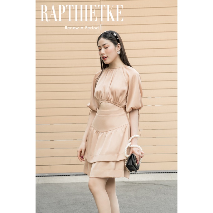 RẬP - Đầm Kem Cổ Tròn Nhún Tay Lửng Tùng Hai Tầng - GRACE 04 KEM