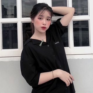 Áo sơ mi cổ vest Sweetie basic chất cotton lụa màu đen form unisex