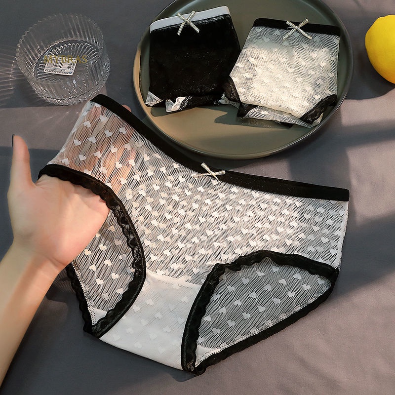 Quần Lót Lưng Vừa Siêu Mỏng Phối Ren Trong Suốt Chống Vi Khuẩn Thoáng Khí Cho Nữ