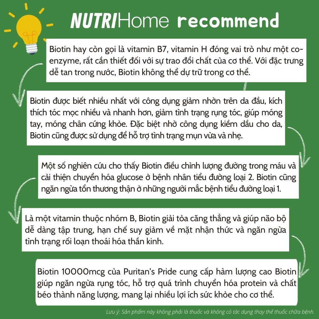 Viên uống kiềm dầu, giảm rụng tóc Biotin 10000 mcg Puritan’s Pride kiềm dầu cho da (Nutri Home) (50 viên)