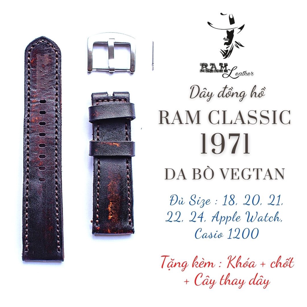 Dây đồng hồ RAM Leather vintage 1971 da bò Italia Vegtan màu chocolate