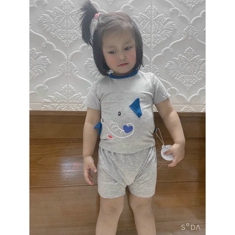 Bộ cộc tay Kwoo chất thun lạnh hình tai thú cho bé trai/bé gái