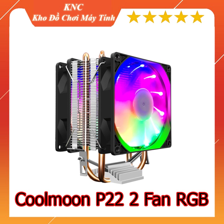 Quạt Tản Nhiệt CPU Coolmoon P22 Led RGB, 2 Quạt Led 9cm, 2 Ống Đồng Tản Nhiệt, Led Tĩnh Không Đảo Màu