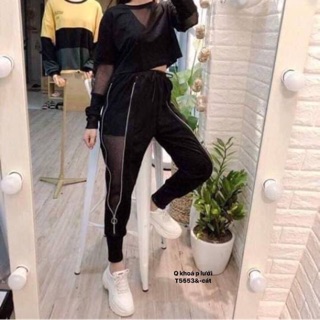 Quần baggy khoá phối lưới hông