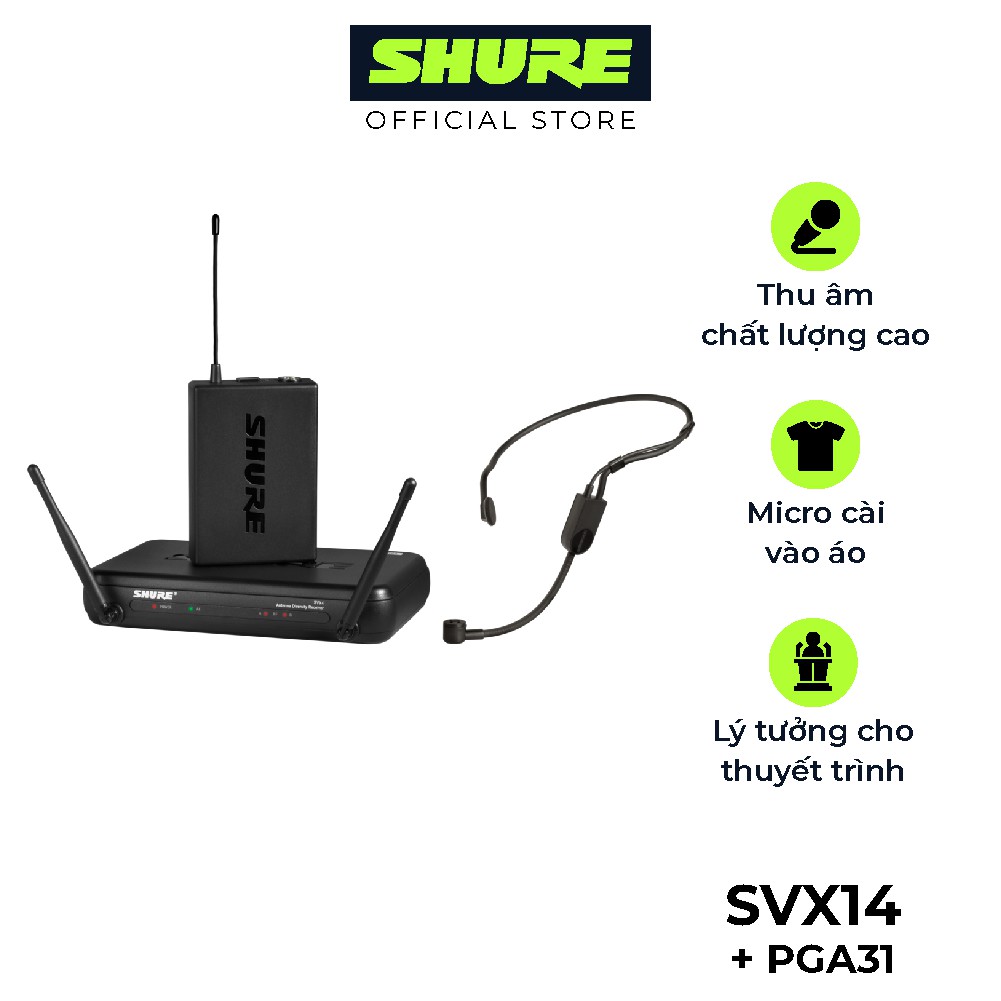 Micro không dây Shure SVX14/PGA31 - Hàng chính hãng - Dùng cho thu âm chuyên nghiệp cho hội nghị, thuyết trình, đào tạo
