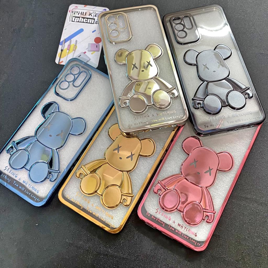 Ốp Lưng Oppo Reno 6Z Gấu BearBrick Viền Xi Màu