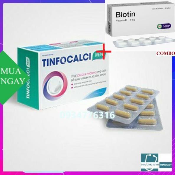 Combo Biotin 5mg+ Viên uống bổ sung canxi Tinfocalci