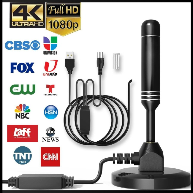Ăng Ten Tv Kỹ Thuật Số Hdtv Khuếch Đại 3600 Dặm Kèm Đế Nam Châm