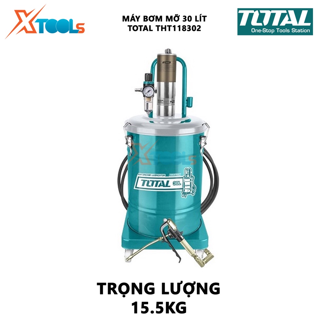 Máy bơm mỡ khí nén TOTAL THT118302 Máy bơm dầu mỡ dung tích 30L thùng rỗng: 330*430mm Áp suất 400 bar làm sạch động cơ
